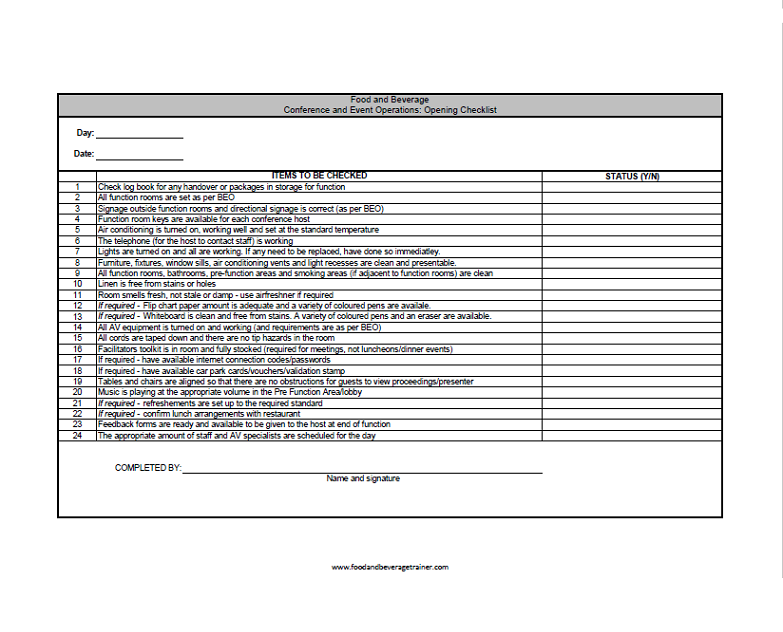 Food And Beverage Forms Food And Beverage Trainer