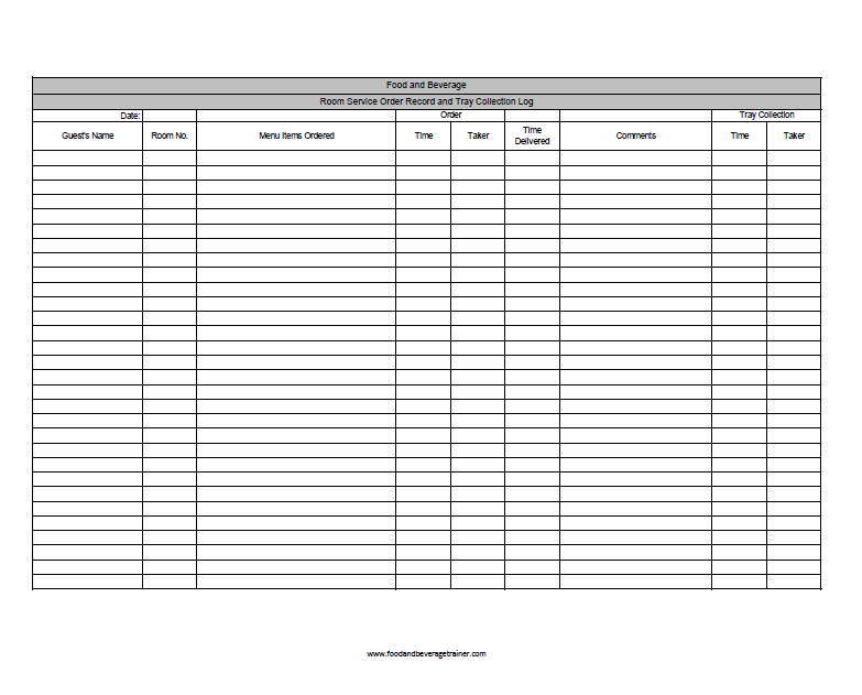 Room Service Order Tray Collection Record Food And Beverage Trainer